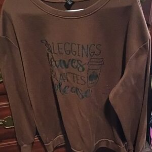 Brown Graphic Pullover Sweatshirt - 'Leggings Leaves & Lattes'